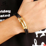 Vintage Leather Bracelet Men Stainless Steel Charm Wrap Wristband