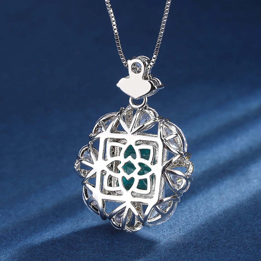 Vintage 10*12mm Emerald Paraiba Tourmaline Pendant Necklace