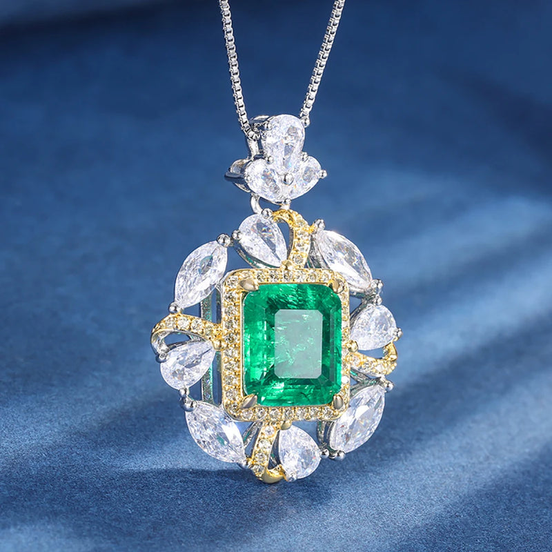 Vintage 10*12mm Emerald Paraiba Tourmaline Pendant Necklace