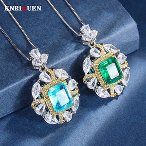 Vintage 10*12mm Emerald Paraiba Tourmaline Pendant Necklace
