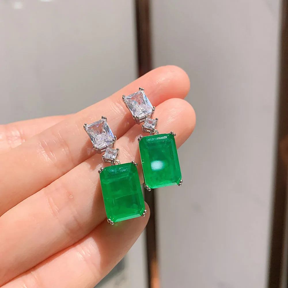 Vintage Paraiba Tourmaline Lab Diamond Drop Earrings