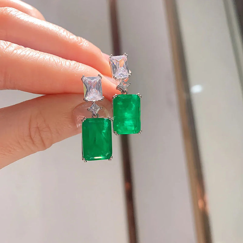 Vintage Paraiba Tourmaline Lab Diamond Drop Earrings
