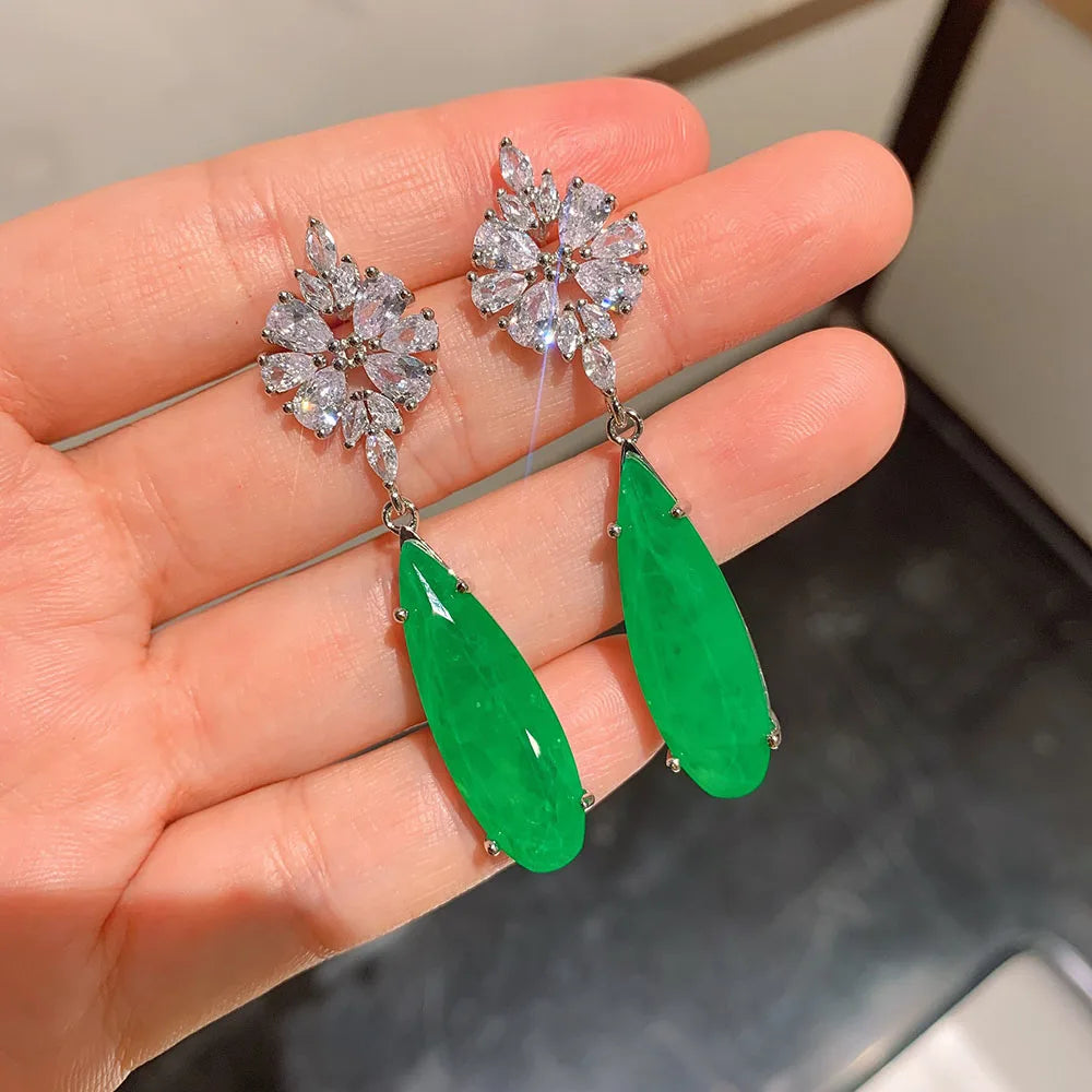 Vintage Emerald & Diamond Drop Earrings for Women