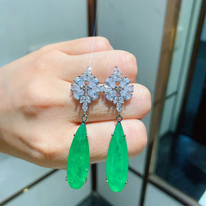 Vintage Emerald & Diamond Drop Earrings for Women