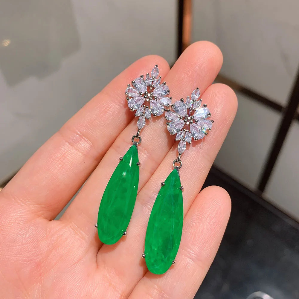Vintage Emerald & Diamond Drop Earrings for Women