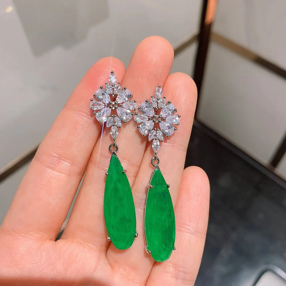 Vintage Emerald & Diamond Drop Earrings for Women