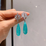 Vintage Paraiba Tourmaline Drop Earrings Lab Diamond Cocktail Jewelry Gift