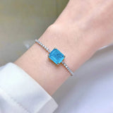 Vintage 925 Silver 10*12MM Emerald Paraiba Tourmaline Chain Bracelet