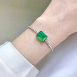 Vintage 925 Silver 10*12MM Emerald Paraiba Tourmaline Chain Bracelet