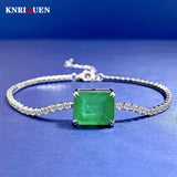 Vintage 925 Silver 10*12MM Emerald Paraiba Tourmaline Chain Bracelet