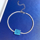 Vintage 925 Silver 10*12MM Emerald Paraiba Tourmaline Chain Bracelet