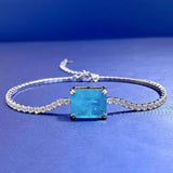 Vintage 925 Silver 10*12MM Emerald Paraiba Tourmaline Chain Bracelet