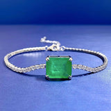 Vintage 925 Silver 10*12MM Emerald Paraiba Tourmaline Chain Bracelet