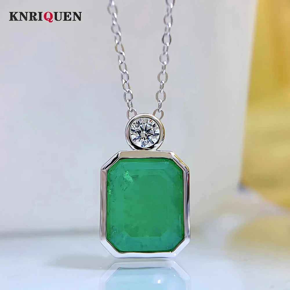 925 Silver Emerald Gemstone Pendant Necklace for Women Cocktail Party