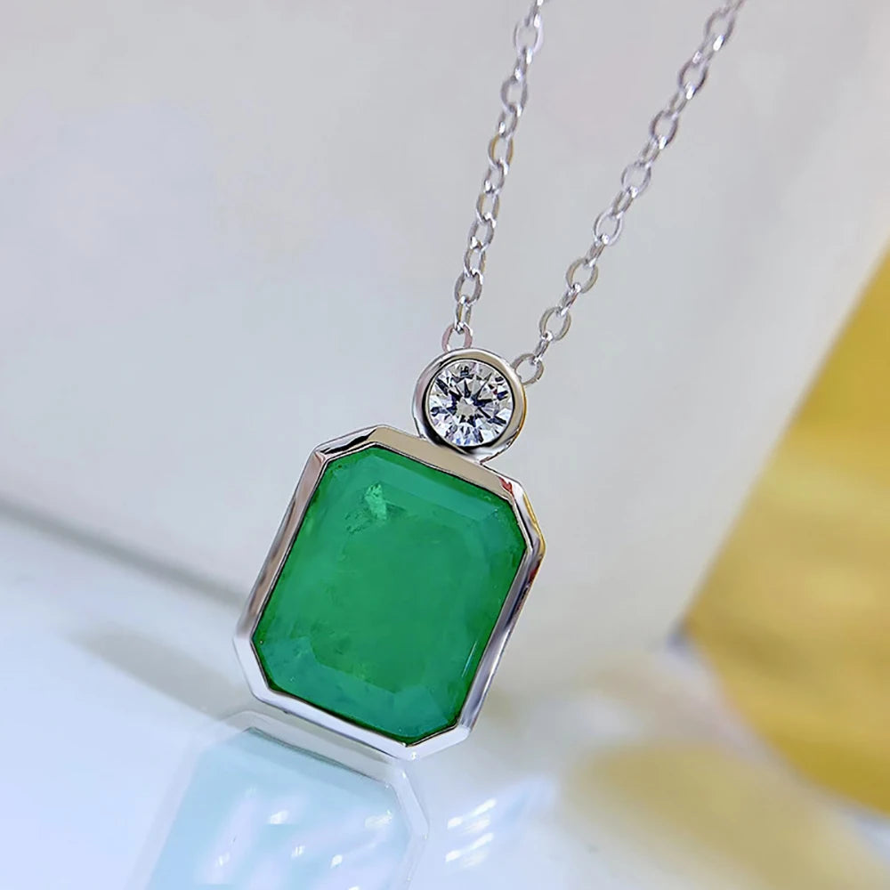 925 Silver Emerald Gemstone Pendant Necklace for Women Cocktail Party