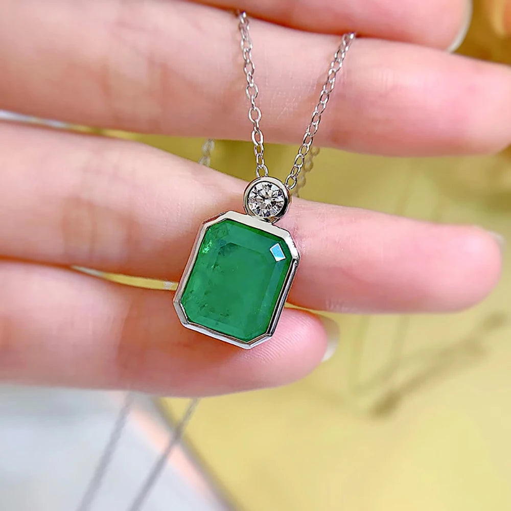 925 Silver Emerald Gemstone Pendant Necklace for Women Cocktail Party