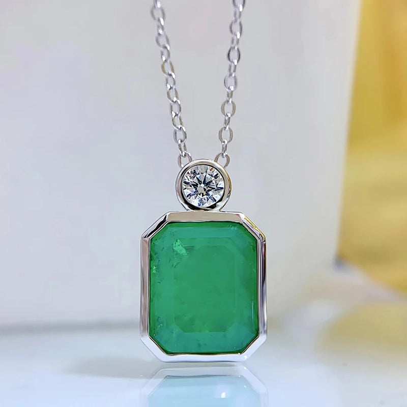 925 Silver Emerald Gemstone Pendant Necklace for Women Cocktail Party