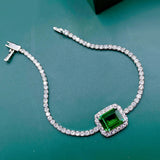 925 Silver 8x10mm Emerald Ruby Diamond Bracelet 16-18cm
