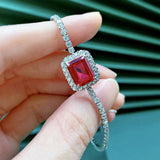 925 Silver 8x10mm Emerald Ruby Diamond Bracelet 16-18cm
