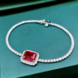 925 Silver 8x10mm Emerald Ruby Diamond Bracelet 16-18cm