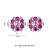 925 Silver Flower Aquamarine Ruby Sapphire Stud Earrings