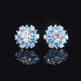 925 Silver Flower Aquamarine Ruby Sapphire Stud Earrings