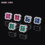 925 Silver Clover Gemstone Stud Earrings for Women
