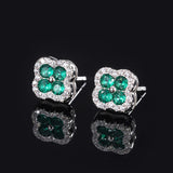 925 Silver Clover Gemstone Stud Earrings for Women