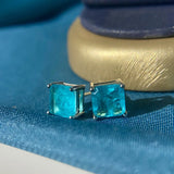 925 Silver Paraiba Tourmaline Ear Studs Earrings Birthstone Fine Jewelry