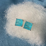 925 Silver Paraiba Tourmaline Ear Studs Earrings Birthstone Fine Jewelry
