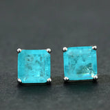 Vintage 925 Silver Paraiba Tourmaline Ear Studs Earrings