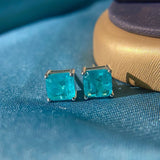925 Silver Paraiba Tourmaline Ear Studs Earrings Birthstone Fine Jewelry