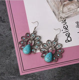 Vintage Silver Peacock Earrings for Women Bohemian Turquoise Dangle
