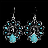 Vintage Silver Peacock Earrings for Women Bohemian Turquoise Dangle