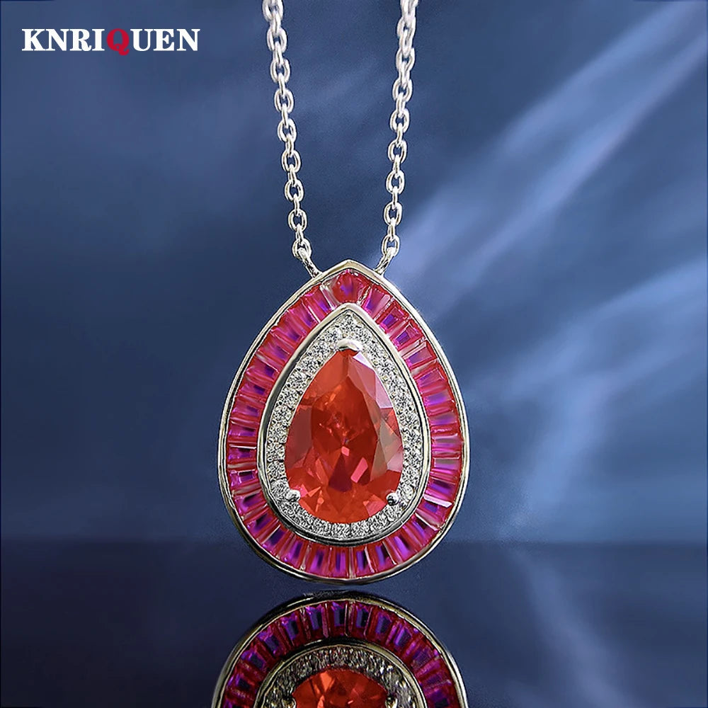 Vintage 925 Silver Ruby Emerald Gemstone Pendant Necklace for Women