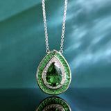 Vintage 925 Silver Ruby Emerald Gemstone Pendant Necklace for Women