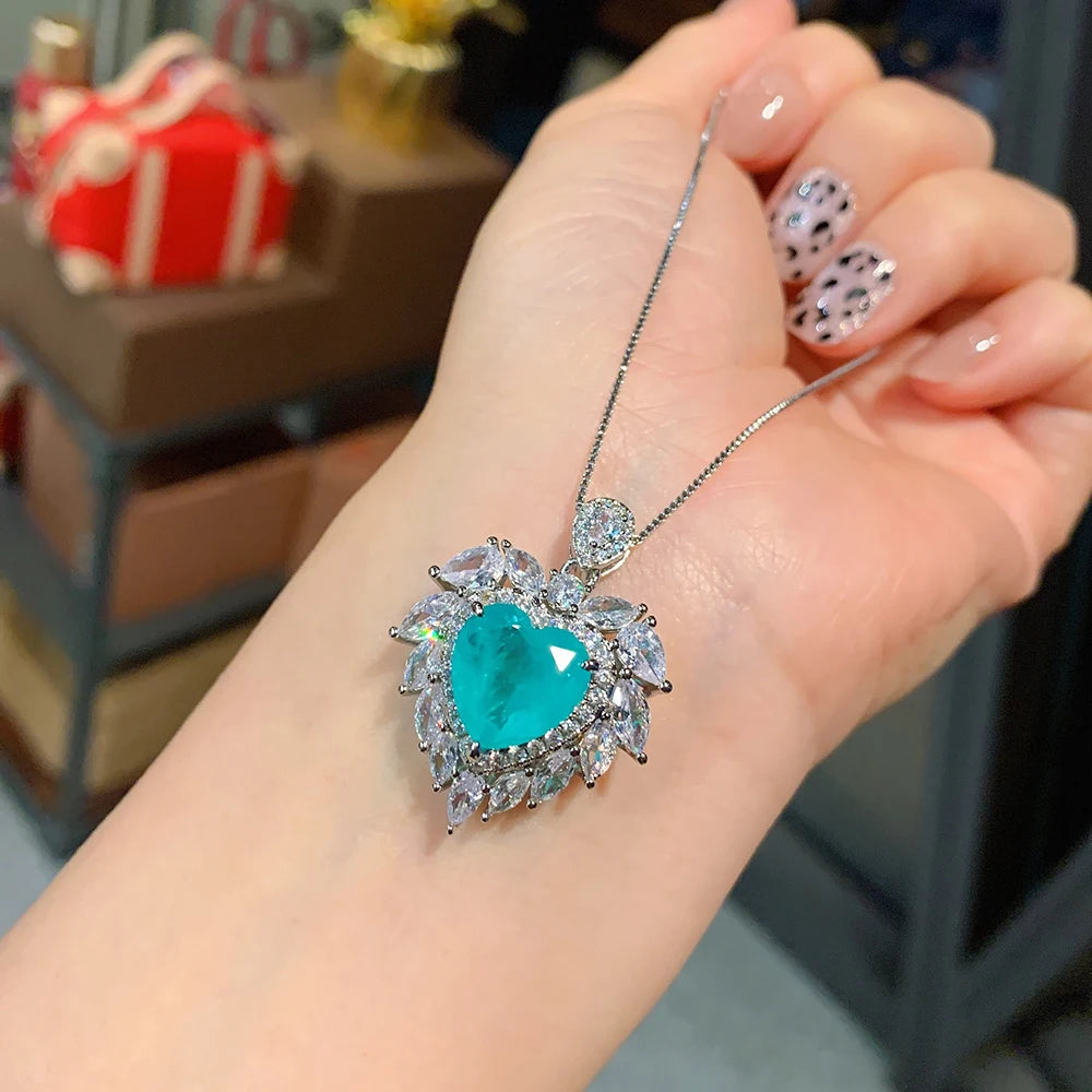 Vintage Heart-Shaped Paraiba Tourmaline Ruby Pendant Necklace