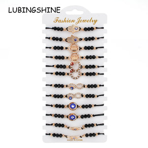 Rhinestone Crown Evil Eye Charm Bracelet Set for Women Child Crystal Bead Anklet