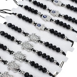 12pcs Rhinestones Hamsa Turtle Charms Bracelet Crystal Bead Wristband Jewelry