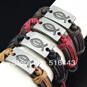 Vintage Jesus Alloy Leather Bracelets Bangles Lot A519