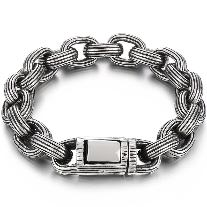 Vintage 13MM Stainless Steel Link Chain Man Bracelet Men's Classic