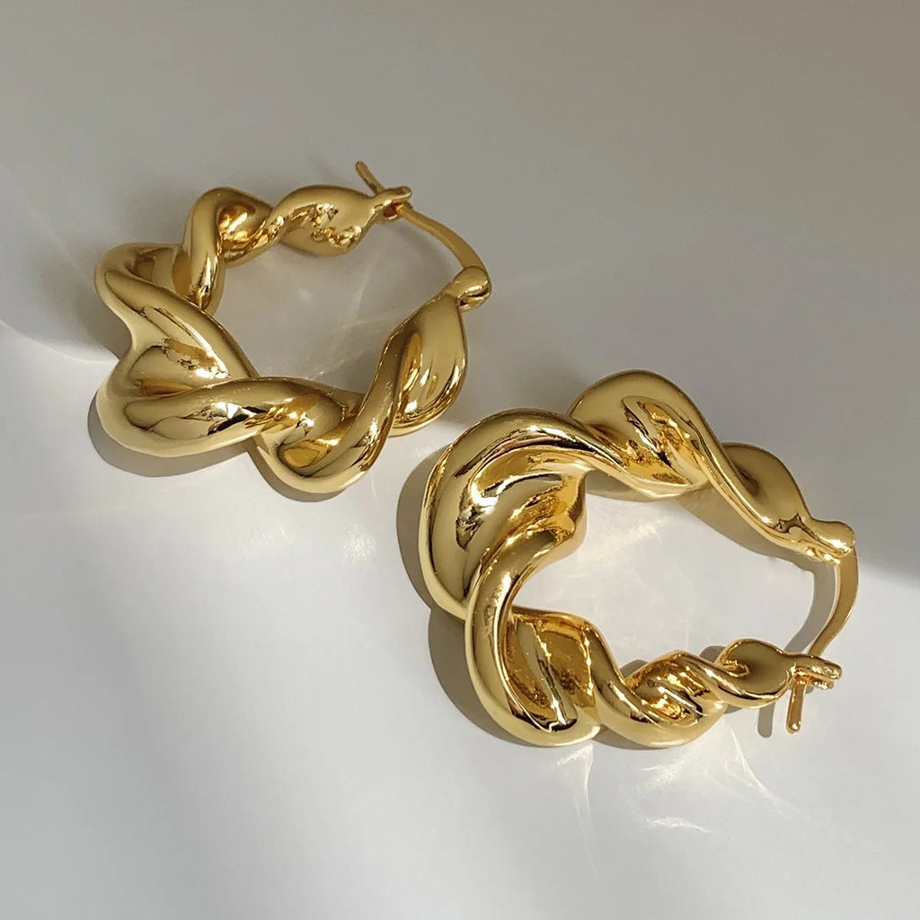Vintage 14k Geometric Twist Hoop Earrings Chunky Hoop Wedding Jewelry
