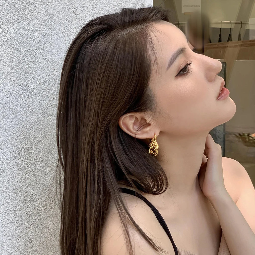 Vintage 14k Geometric Twist Hoop Earrings Chunky Hoop Wedding Jewelry
