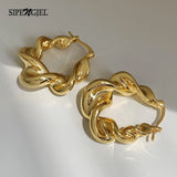 Vintage 14k Geometric Twist Hoop Earrings Chunky Hoop Wedding Jewelry