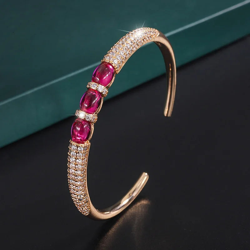 Vintage 14K Ruby Diamond Bangle Cuff Bracelet for Women