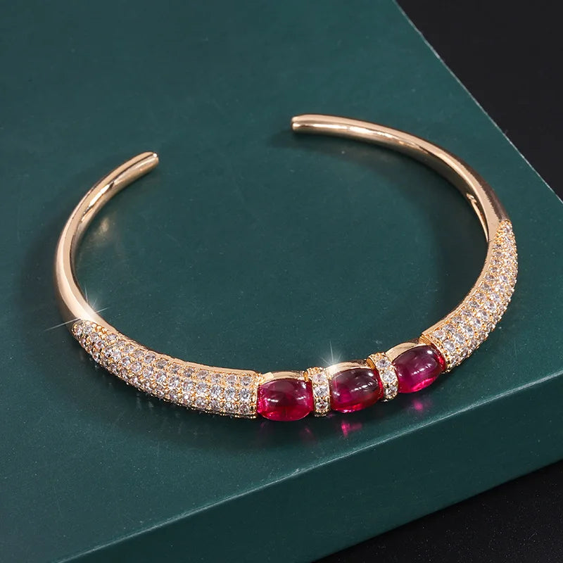 Vintage 14K Ruby Diamond Bangle Cuff Bracelet for Women
