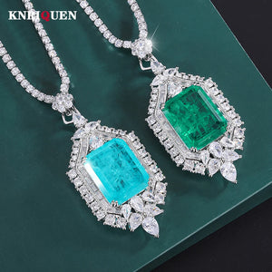 Vintage 15*20mm Emerald Paraiba Tourmaline Pendant Necklace