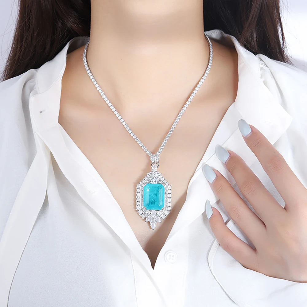 Vintage 15*20mm Emerald Paraiba Tourmaline Pendant Necklace