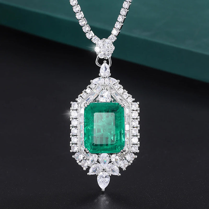 Vintage 15*20mm Emerald Paraiba Tourmaline Pendant Necklace