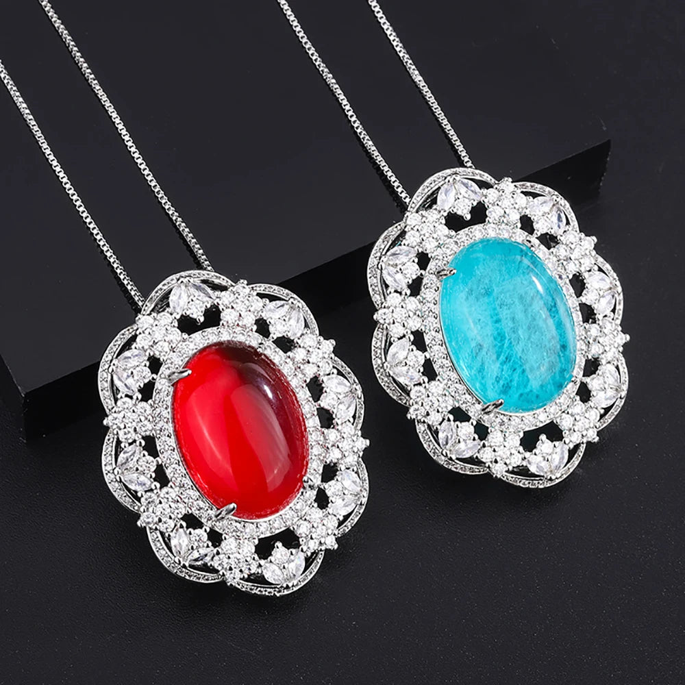 Vintage Paraiba Tourmaline Ruby Pendant Necklace for Women